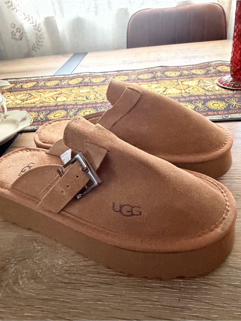 UGG Women's Chestnut Suede Slip-On Clog Mule with Buckle